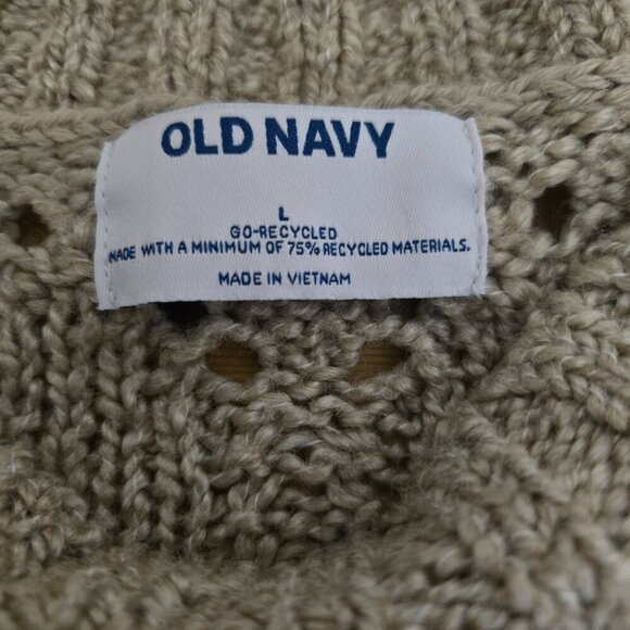 Old Navy Brown Heather Textured Loose Knit Fringe Shoulder Sweater L - Picture 9 of 10